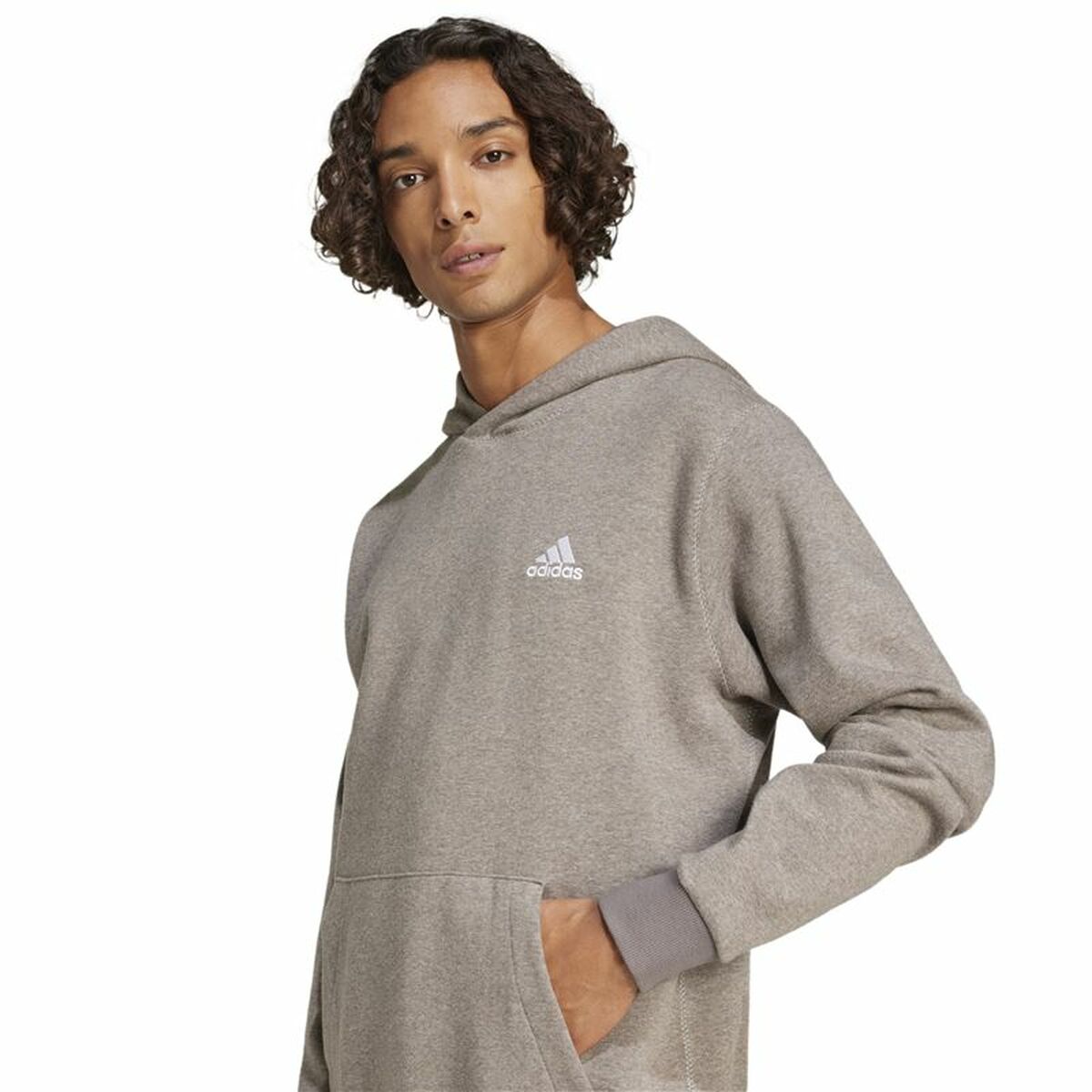 Sweat à capuche homme Adidas Seasonal Essentials Melange Hoodie Marron Beige