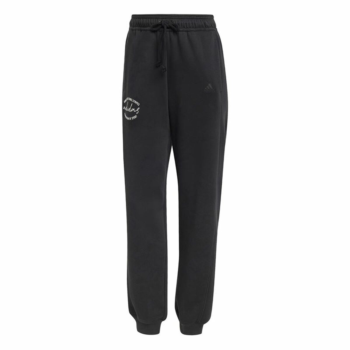Pantalon de sport long Adidas Signature Graphic Print Fleece Loose Noir Femme