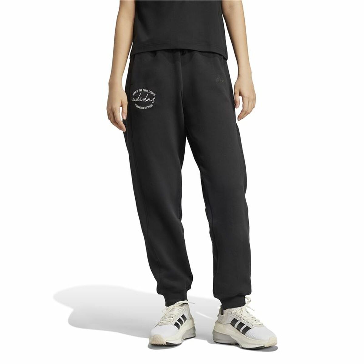 Pantalon de sport long Adidas Signature Graphic Print Fleece Loose Noir Femme