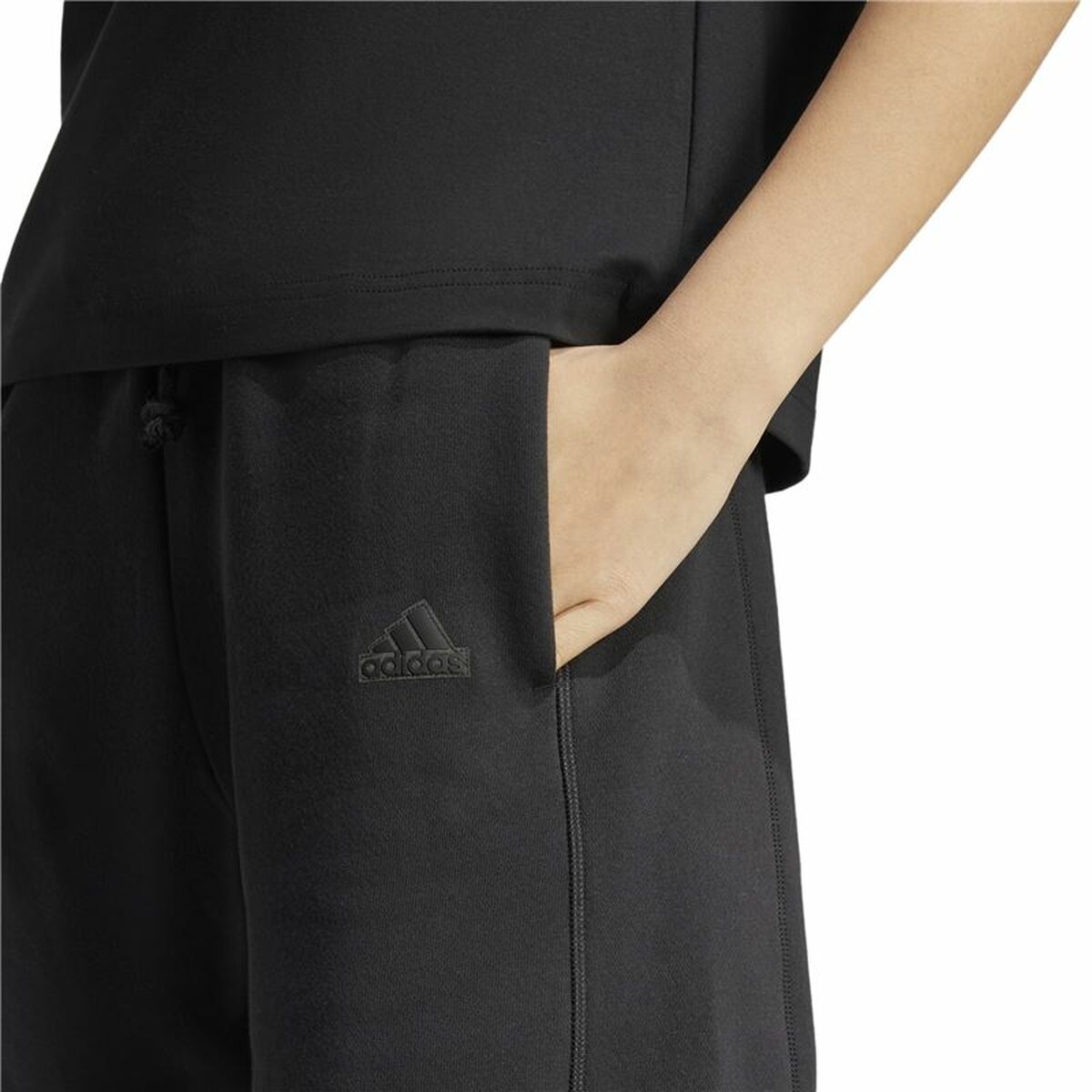 Pantalon de sport long Adidas Signature Graphic Print Fleece Loose Noir Femme