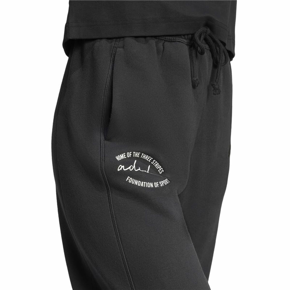 Pantalon de sport long Adidas Signature Graphic Print Fleece Loose Noir Femme