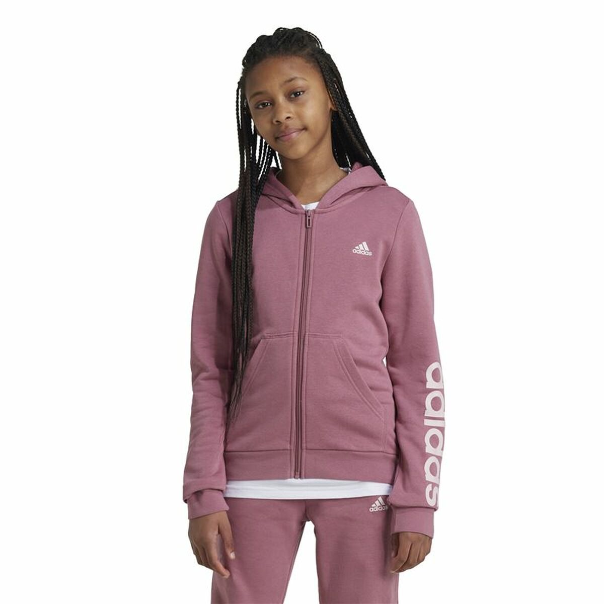 Sweat-shirt à capuche fille Adidas Essentials Linear Logo Rose