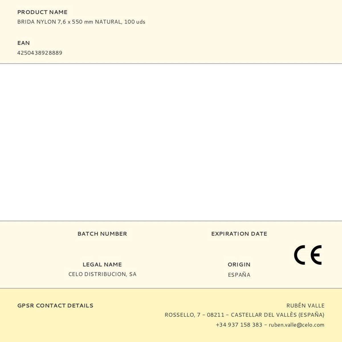 Attaches pour câble en nylon CELO Naturel 7,6 mm x 55 cm (100 Unités)