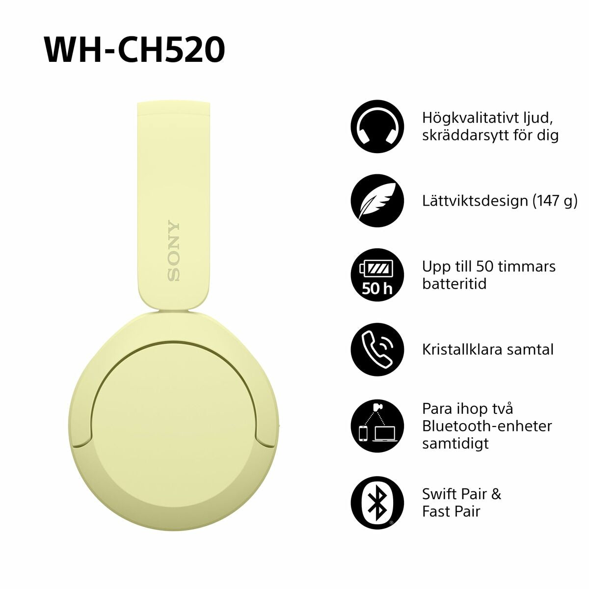 Casque audio Sony WHCH520Y      * Jaune
