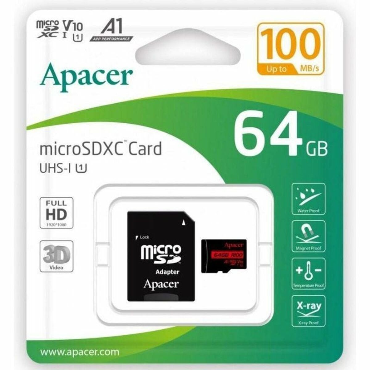 Carte Mémoire Micro SD avec Adaptateur Apacer XC UHS 1 64 GB