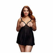 Babydool transparent noir & soutien gorge et panty à ouverture grande taille Baci Lingerie BW3104 Noir XL