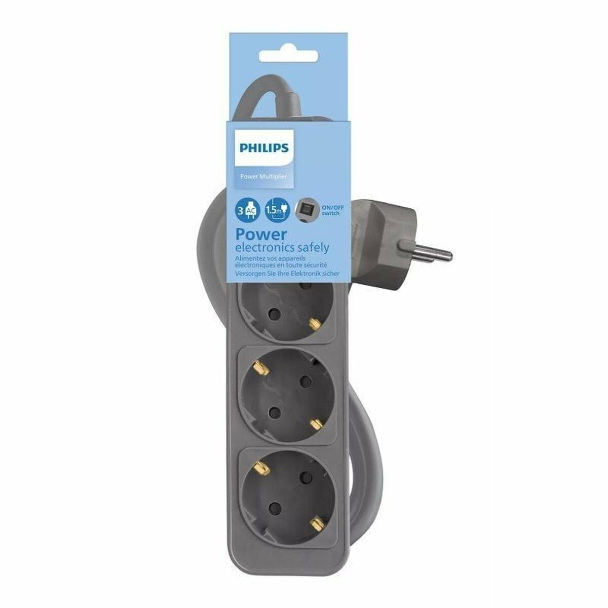 Rallonge 3 prises Schuko avec interrupteur Philips CHP2134G/12