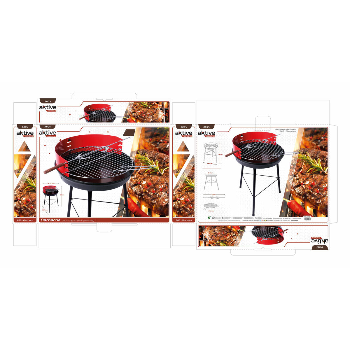 Barbecue Portable Aktive Bois Fer 37,5 x 70 x 38,5 cm (4 Unités) Rouge