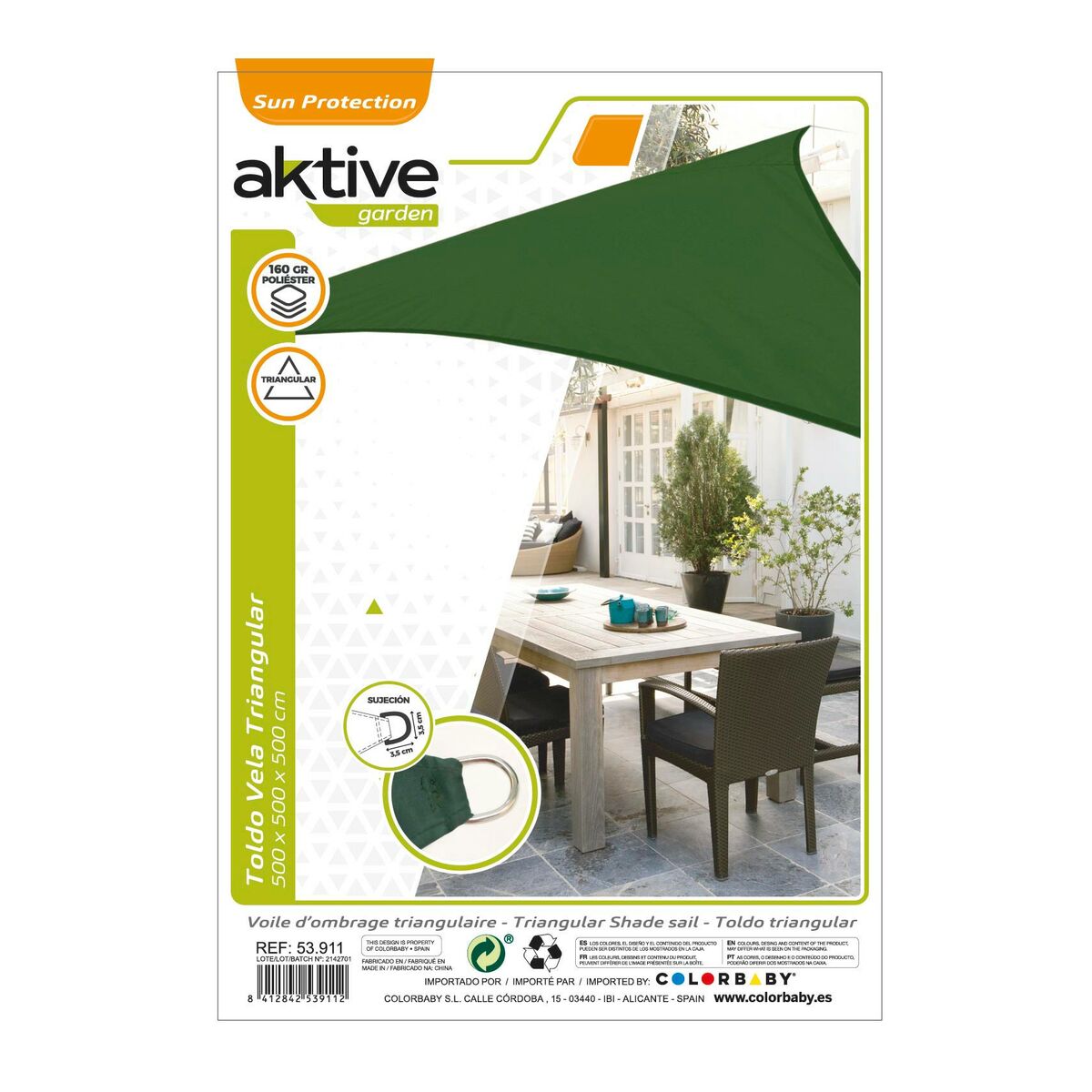Voiles d'ombrage Aktive Triangulaire Vert 500 x 0,5 x 500 cm (4 Unités)