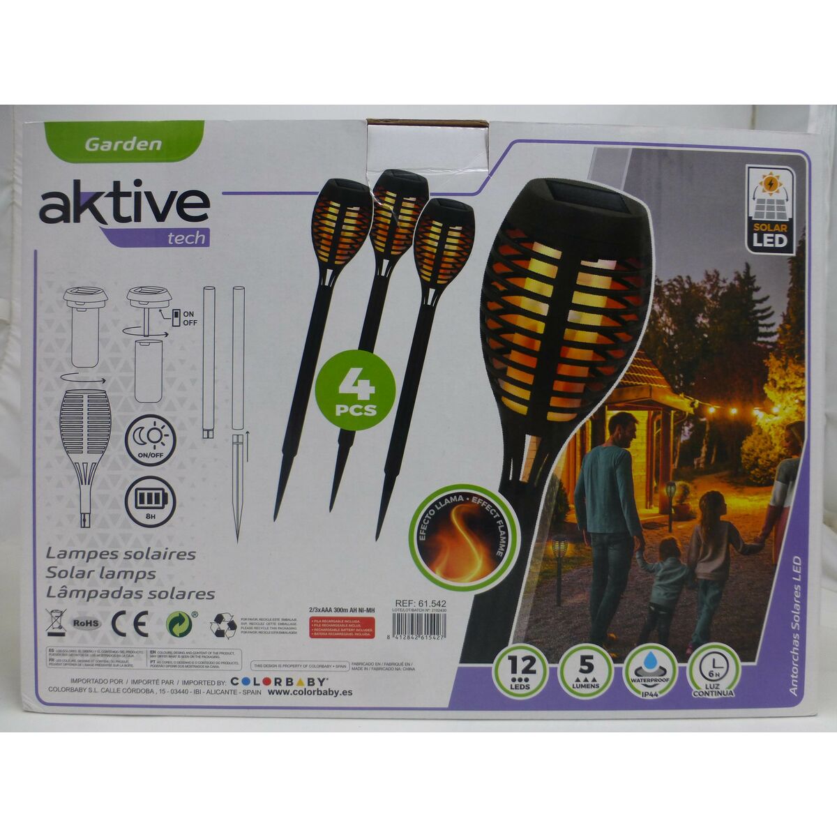 Set de torches de jardin solaires Aktive Plastique 7,5 x 50 x 7,5 cm (4 Unités)