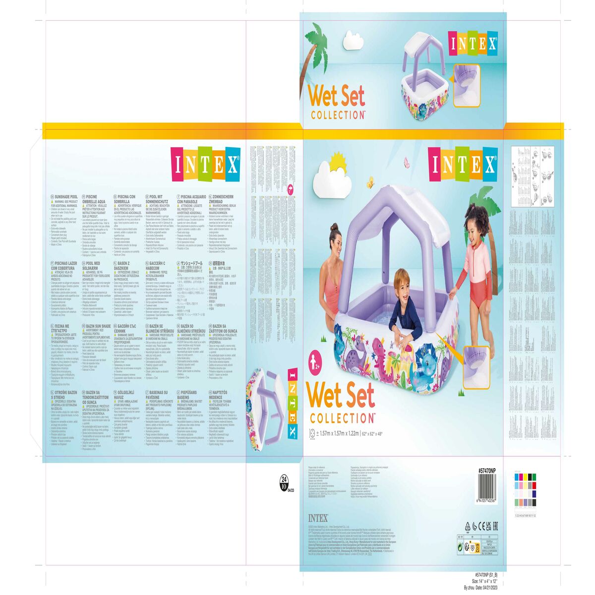 Pataugeoire gonflable pour enfants Intex Auvent 295 L 157 x 122 x 157 cm (3 Unités)