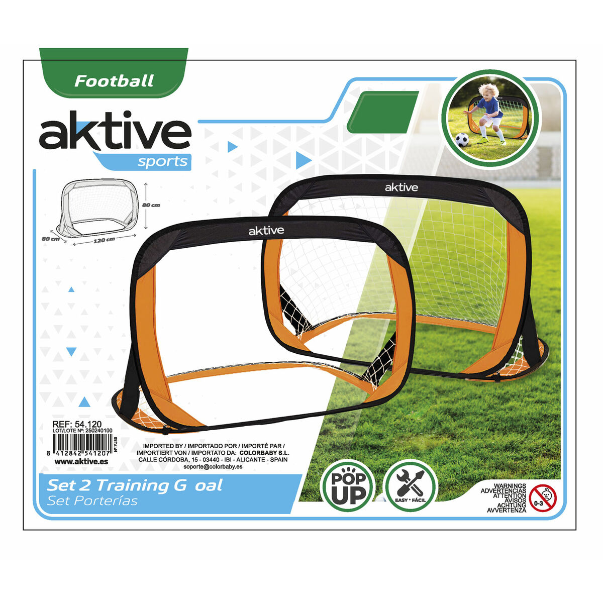 Jeu de 2 cages de football Aktive 120 x 80 x 80 cm (2 Unités)