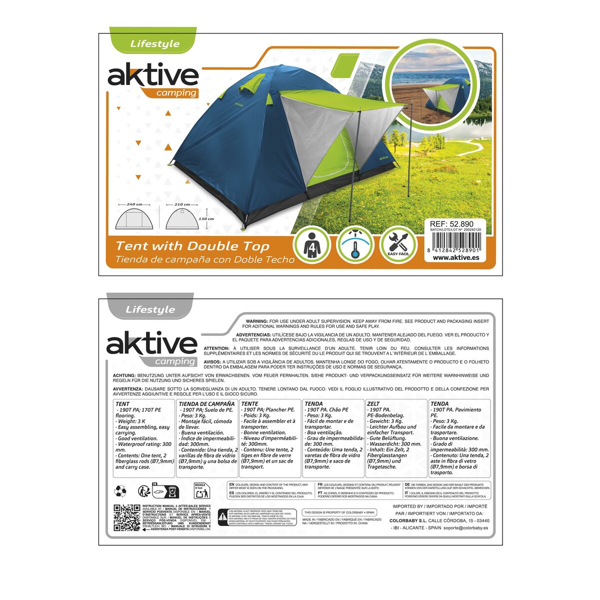 Magasin de campagne Aktive Auvent 240 x 130 x 210 cm (2 Unités)