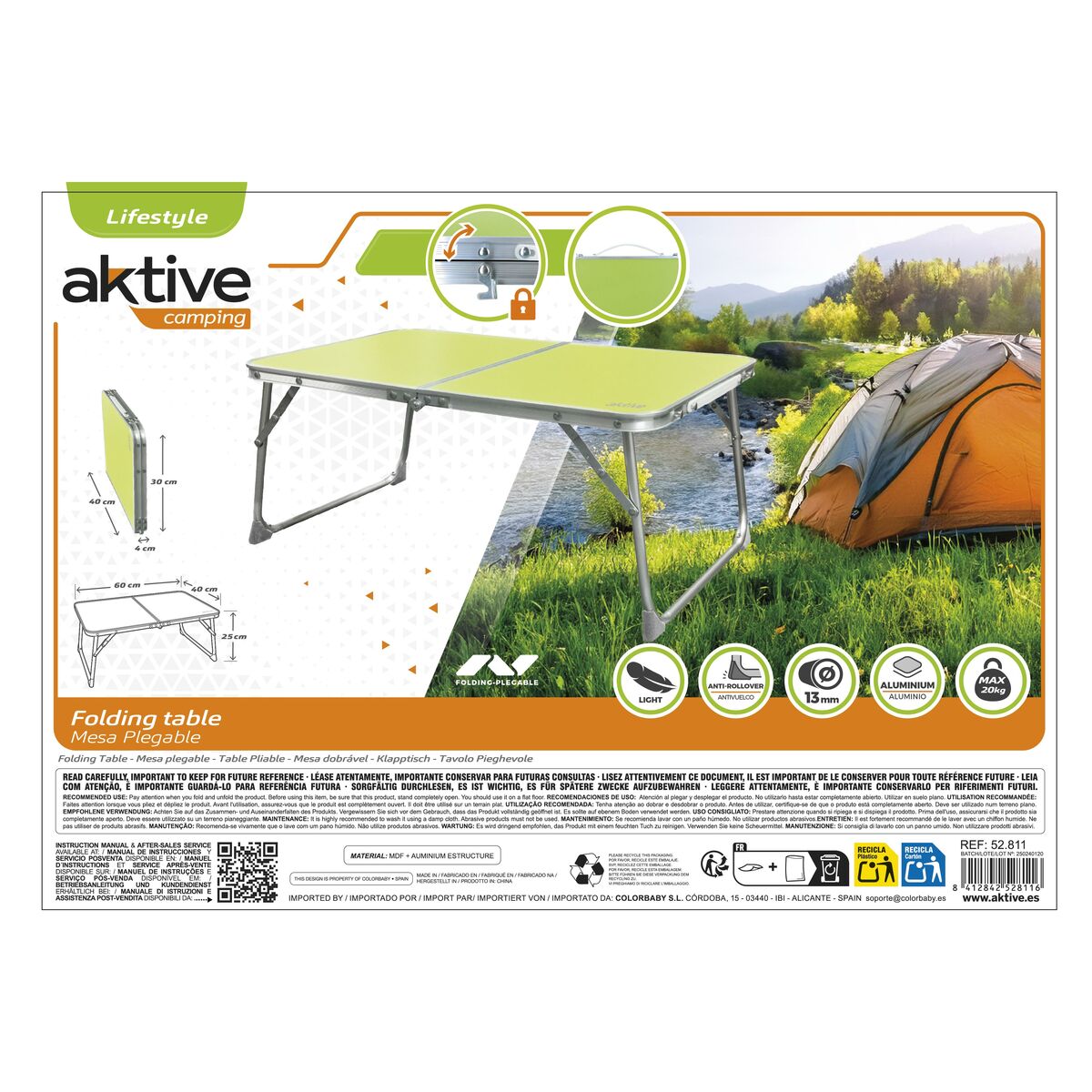 Table Piable Aktive Pistache 60 x 25 x 40 cm (4 Unités)