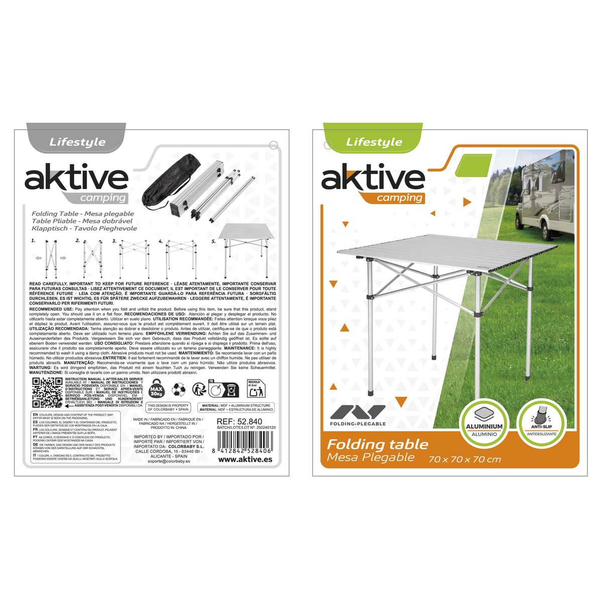 Table Piable Aktive Argenté Aluminium 70 x 70 x 70 cm (4 Unités)