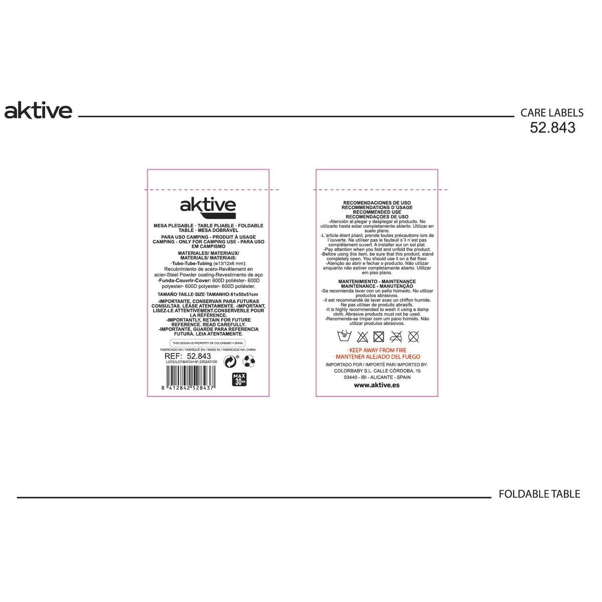 Table Piable Aktive Noir Textile 61 x 51 x 50 cm (4 Unités)