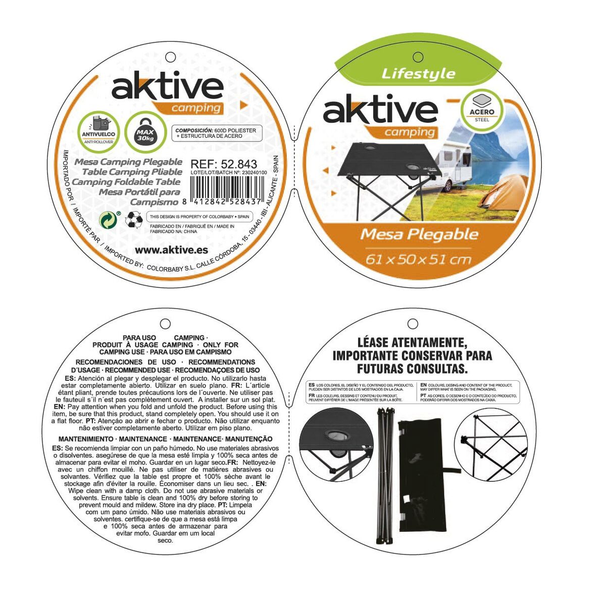 Table Piable Aktive Noir Textile 61 x 51 x 50 cm (4 Unités)