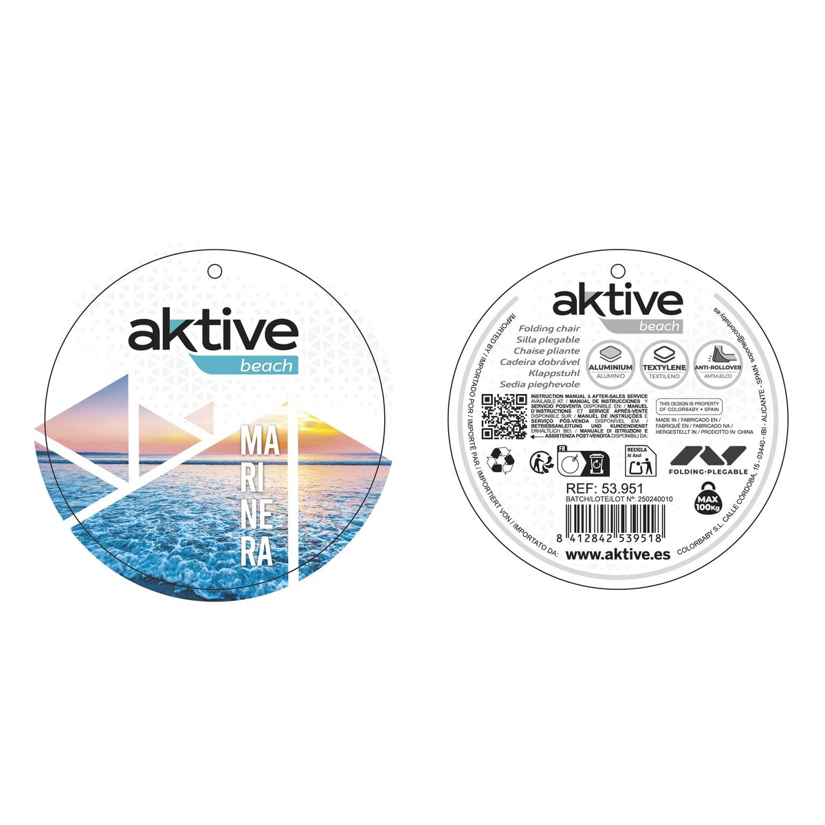 Chaise Pliante Aktive Marin 44 x 76 x 45 cm (4 Unités)