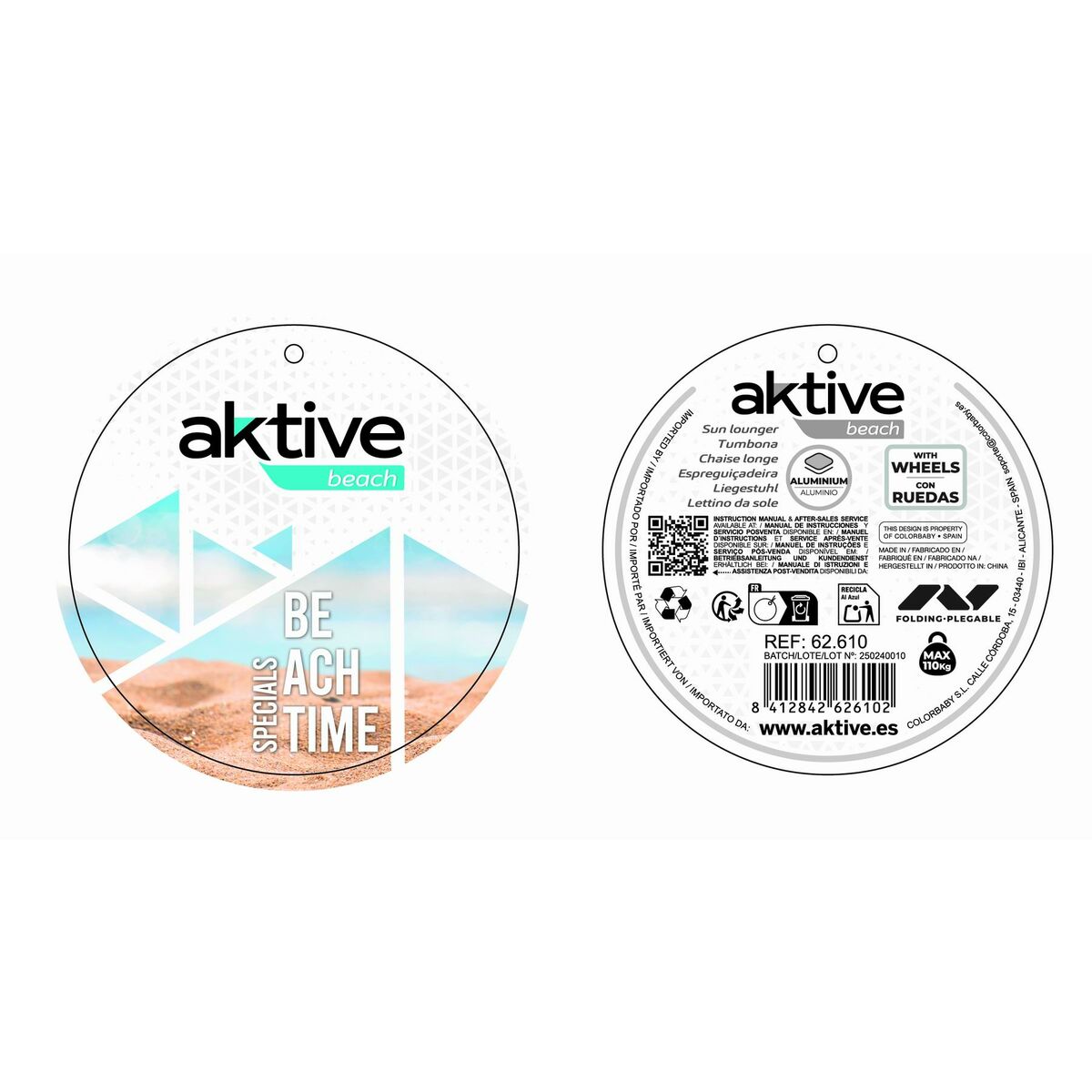 Chaise Transat Pliable de Camping Aktive Bleu 62 x 62 x 117 cm Chariot pliant Auvent (2 Unités)