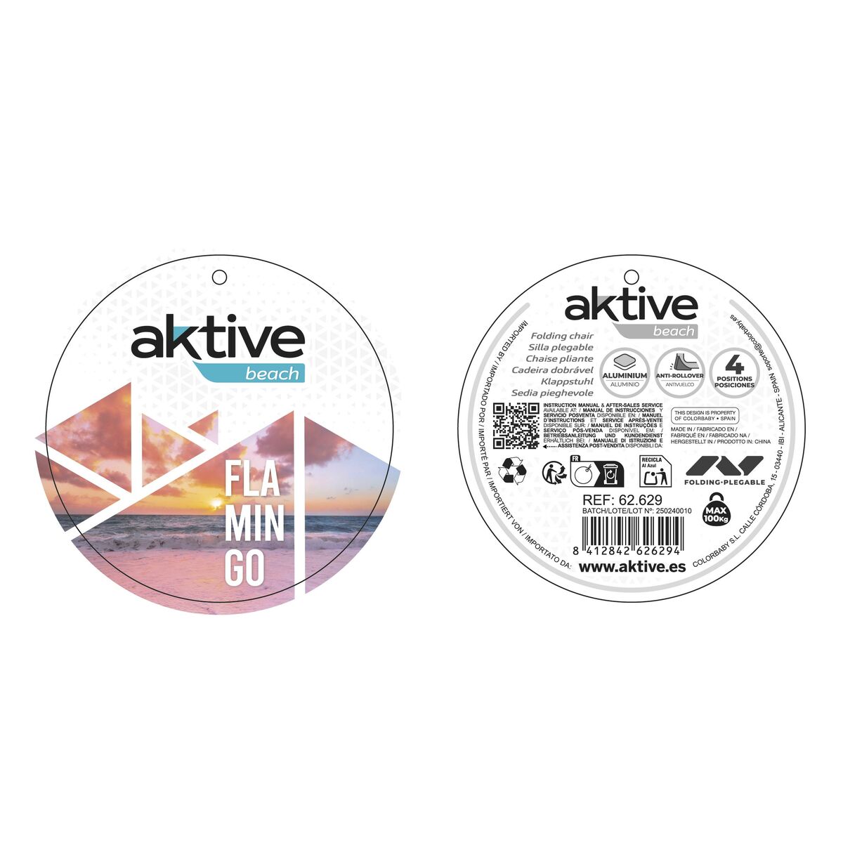 Chaise Pliante avec Repose-Tête Aktive Flamingo Corail 51 x 76 x 45 cm (2 Unités)