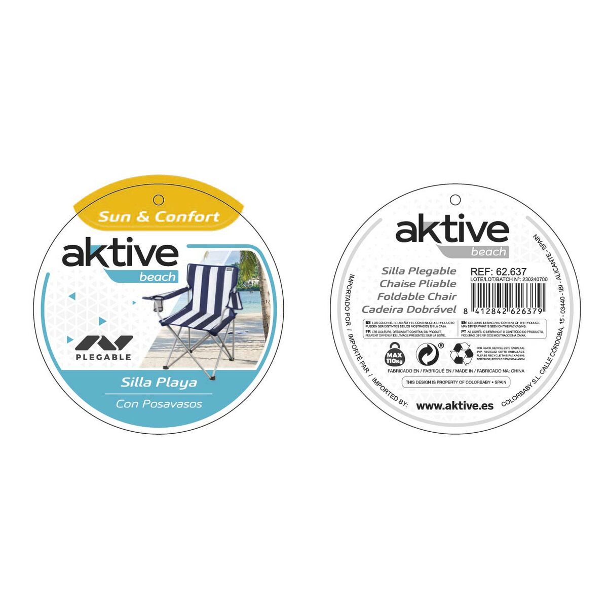 Chaise Pliante Aktive Marin 45 x 82 x 47 cm (4 Unités)