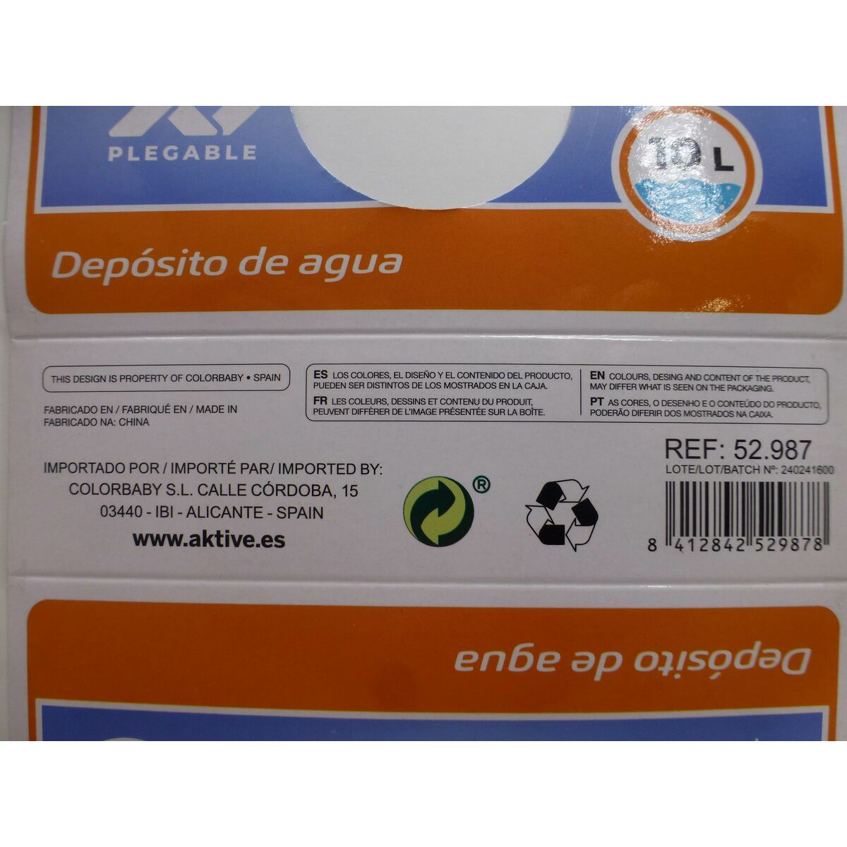 Bouteille d'eau Aktive Polyéthylène 10 L 22 x 26 x 22 cm (12 Unités)