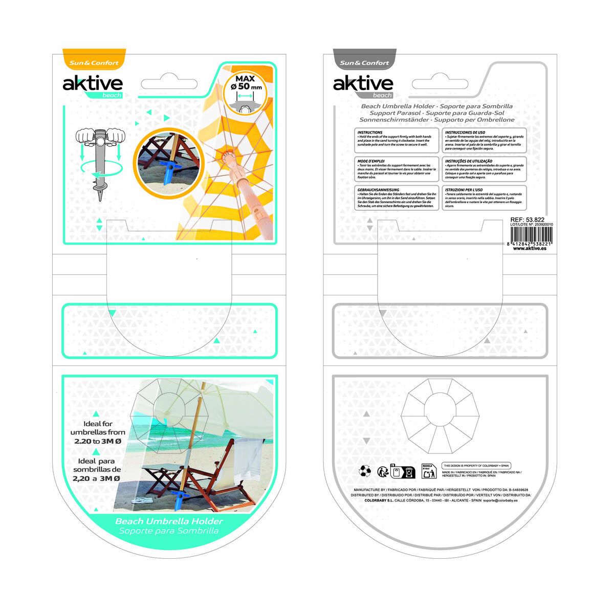 Crochet pour parasol Aktive Plastique 18,5 x 40,5 x 8 cm (6 Unités)