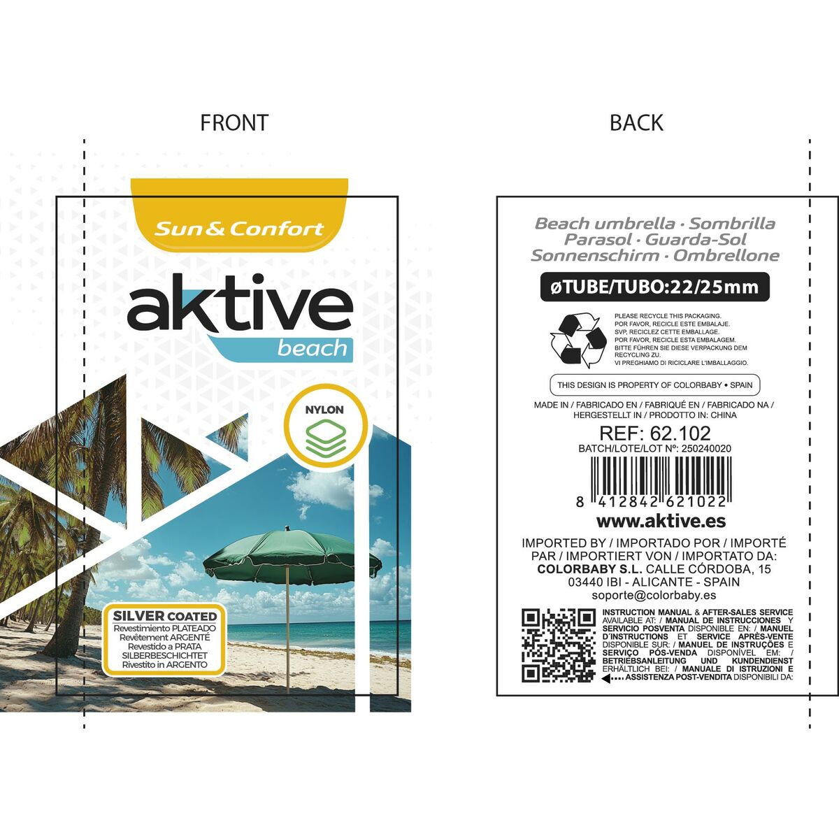 Parapluie Aktive 200 x 203,5 x 200 cm 200 x 207 x 200 cm (6 Unités)