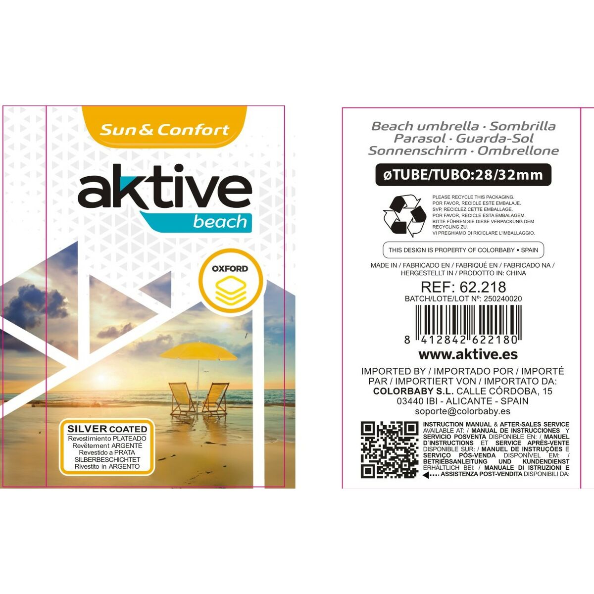 Parapluie Aktive Multicouleur 200 x 200 x 200 cm (6 Unités)