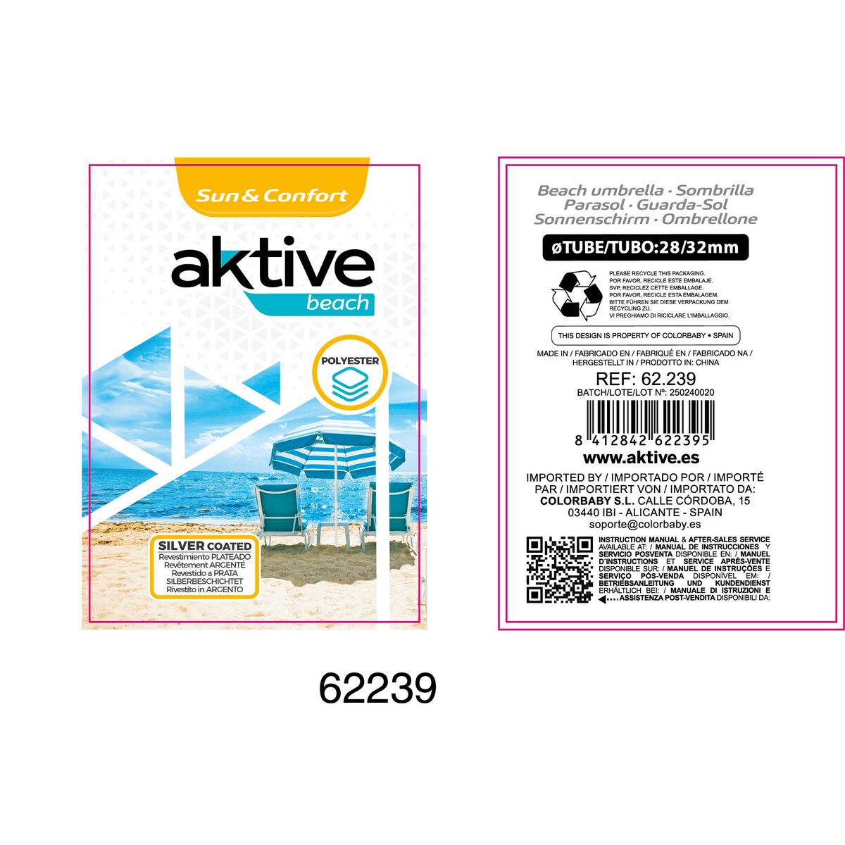 Parapluie Aktive Bleu 220 x 207,5 x 220 cm (6 Unités)