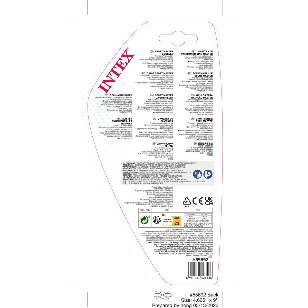 Lunettes de bain Intex Pro Master (12 Unités)