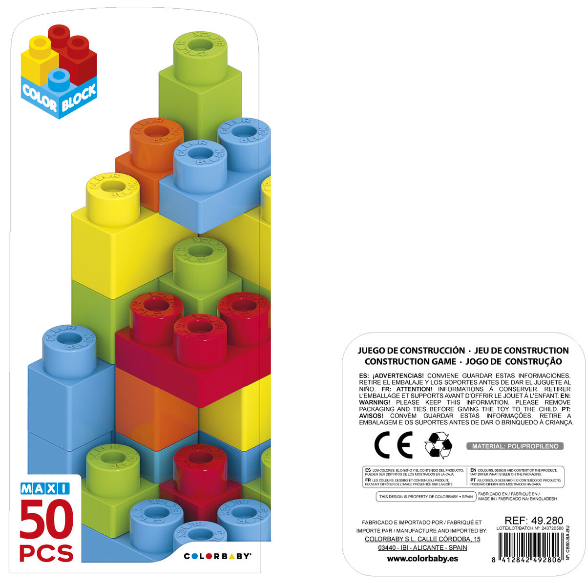 Set de construction Color Block Basic Seau 50 Pièces (6 Unités)