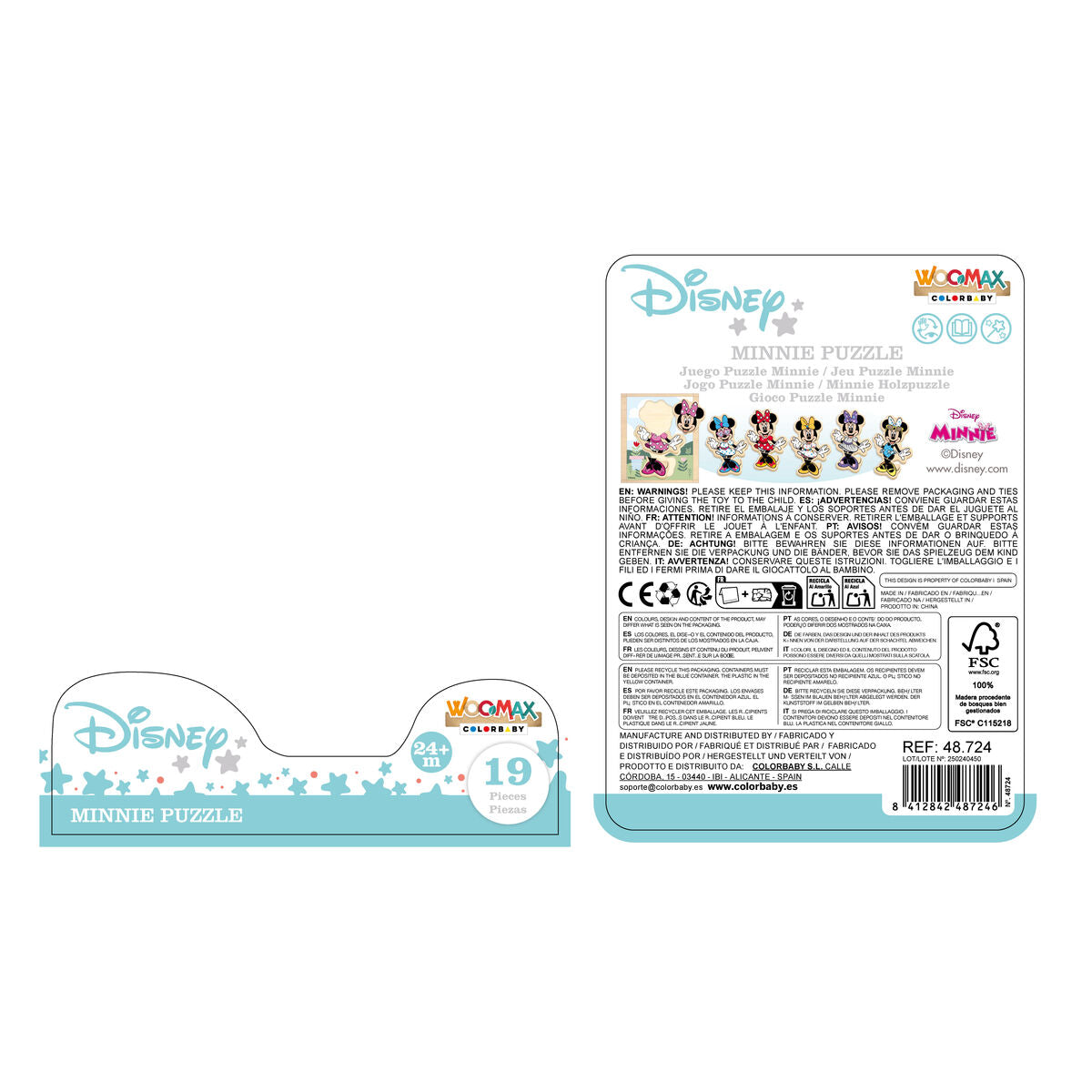 Puzzle enfant en bois Disney + 2 Ans 19 Pièces (12 Unités)