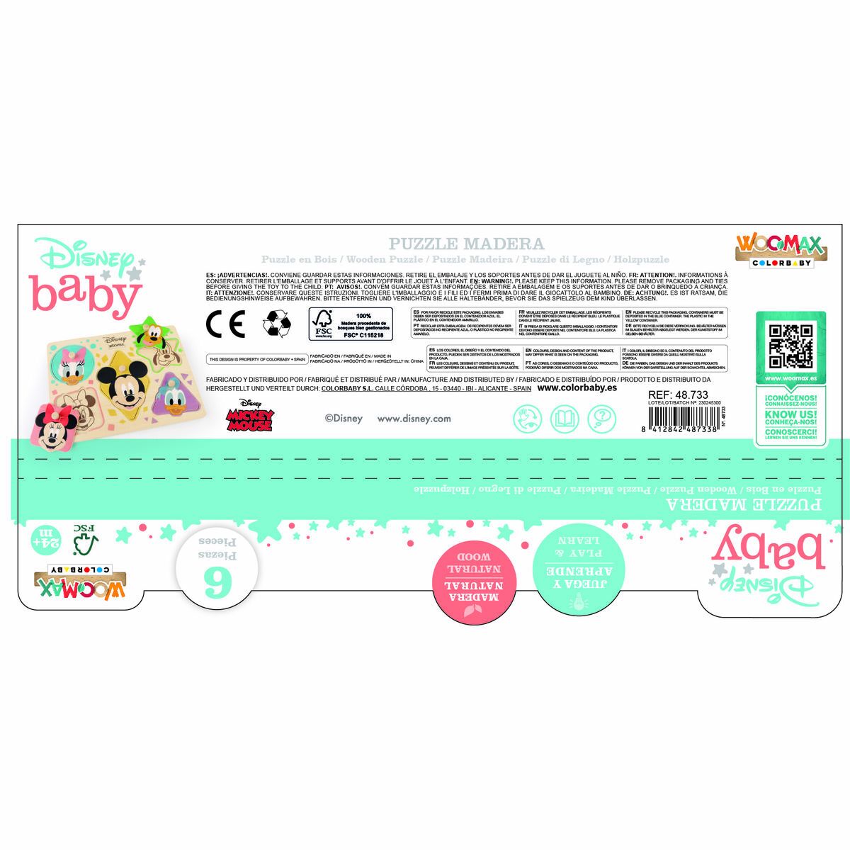 Puzzle enfant en bois Disney + 2 Ans 5 Pièces (12 Unités)