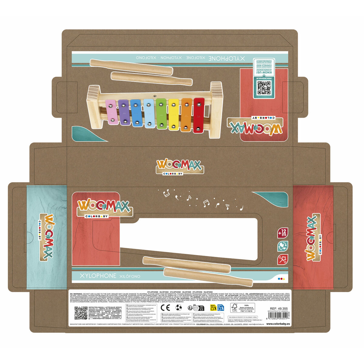 Xylophone Woomax Bois Métal 26 x 4,5 x 11,5 cm (6 Unités)