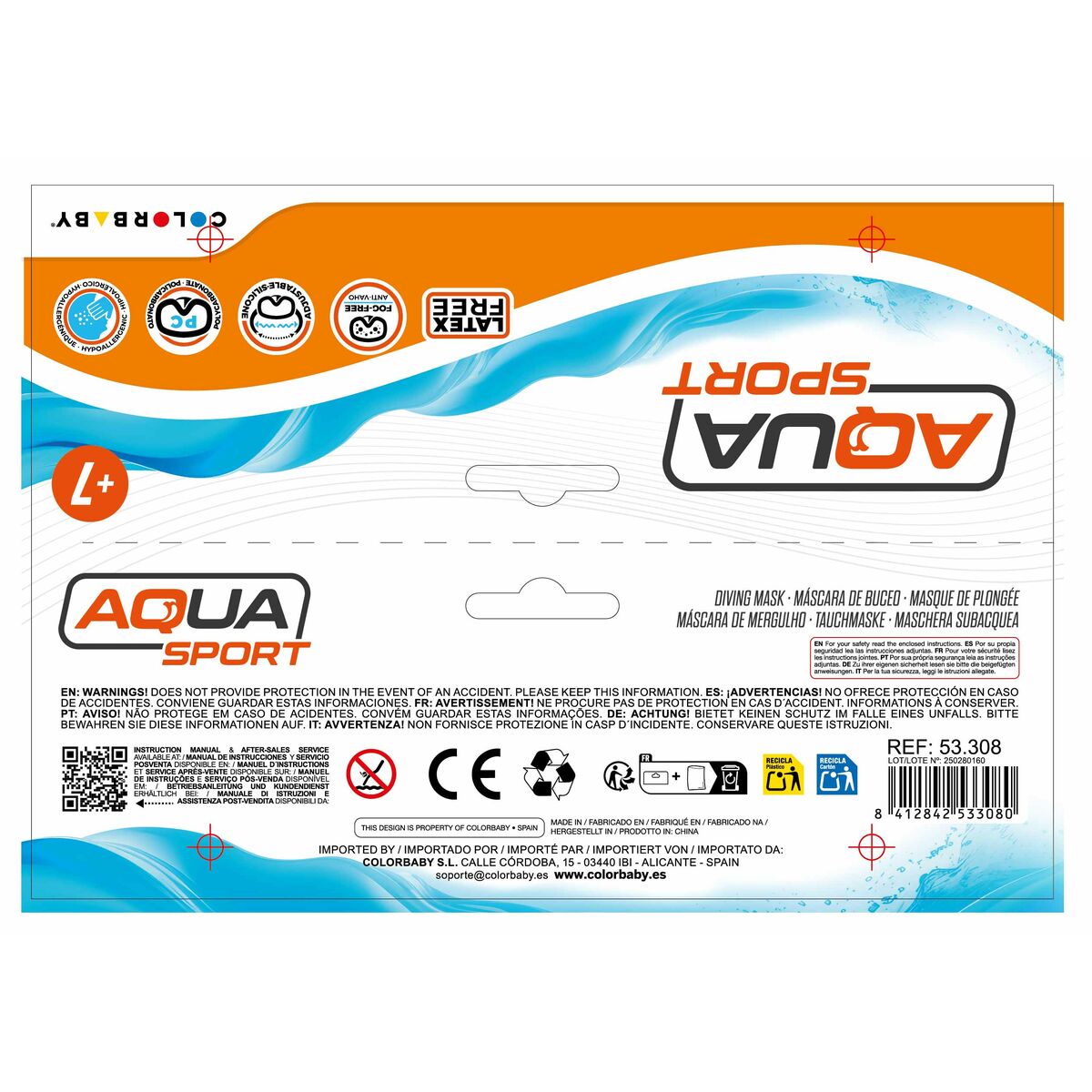 Masque de plongée AquaSport (12 Unités)