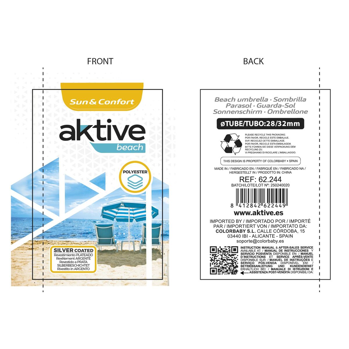 Parapluie Aktive Corail Ø 200 cm 200 x 200 x 200 cm 200 x 198 x 200 cm UV50 (6 Unités)