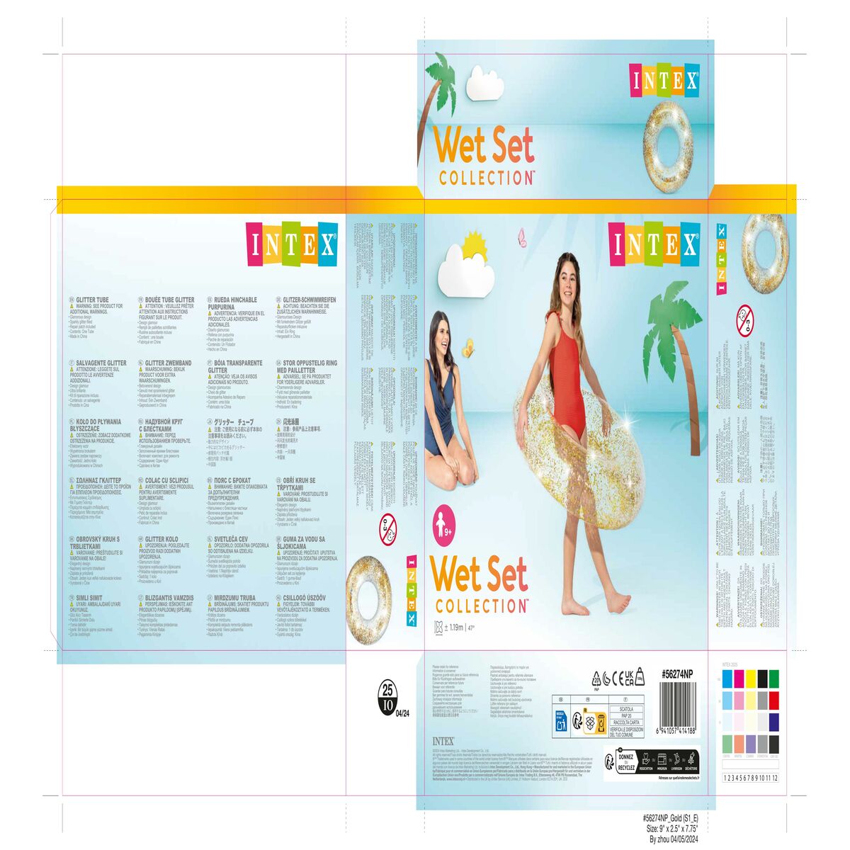 Bouée Gonflable Donut Intex Transparent Paillettes Ø 119 cm (6 Unités)