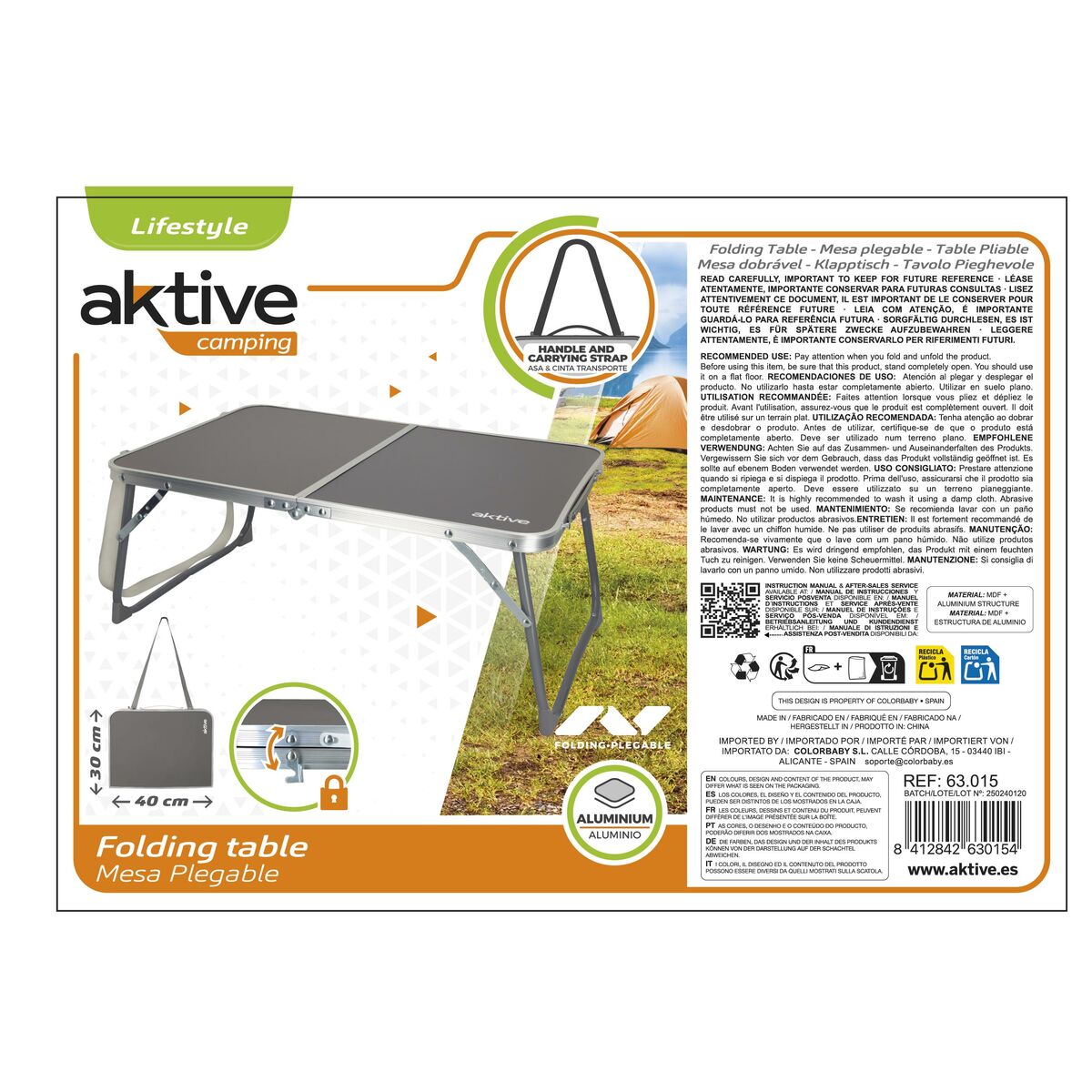 Table Piable Aktive Camping Anthracite 60 x 25 x 40 cm (4 Unités)