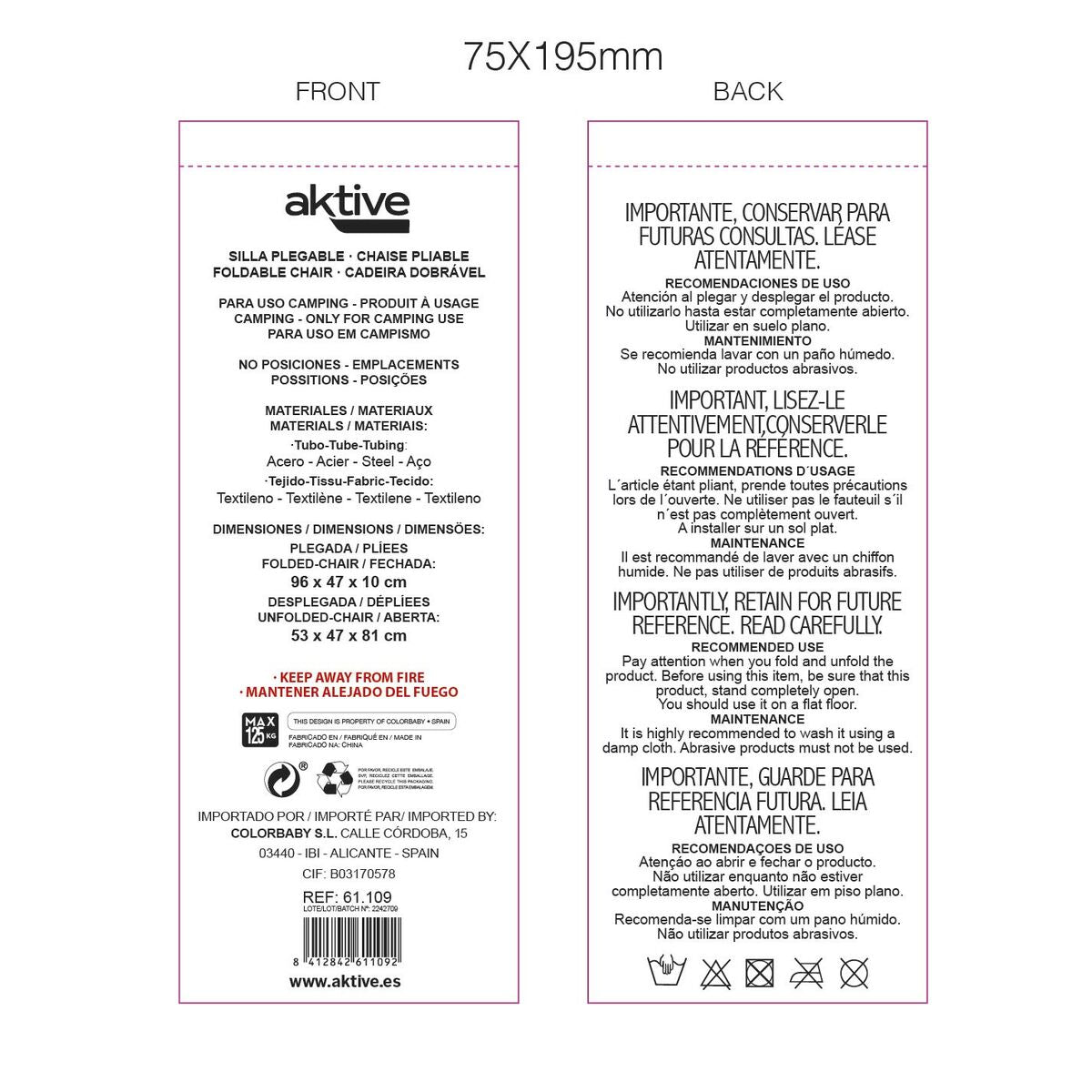 Chaise Pliante Aktive Blanc 46 x 81 x 55 cm (4 Unités)