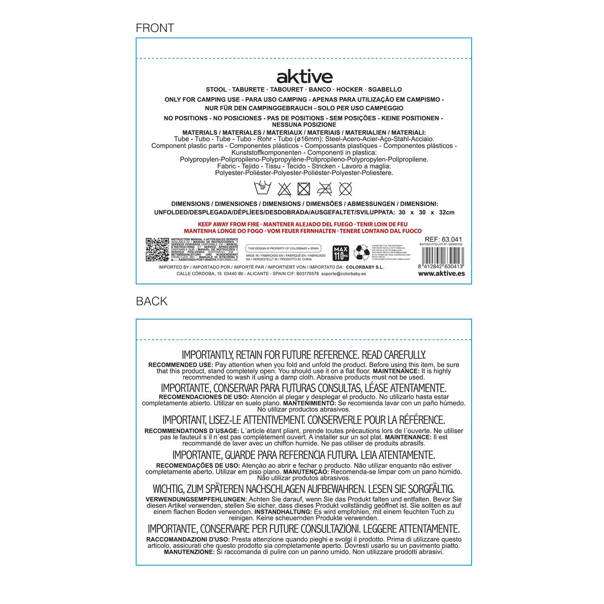 Tabouret Aktive Pliable Camping Gris 30 x 32 x 30 cm (4 Unités)