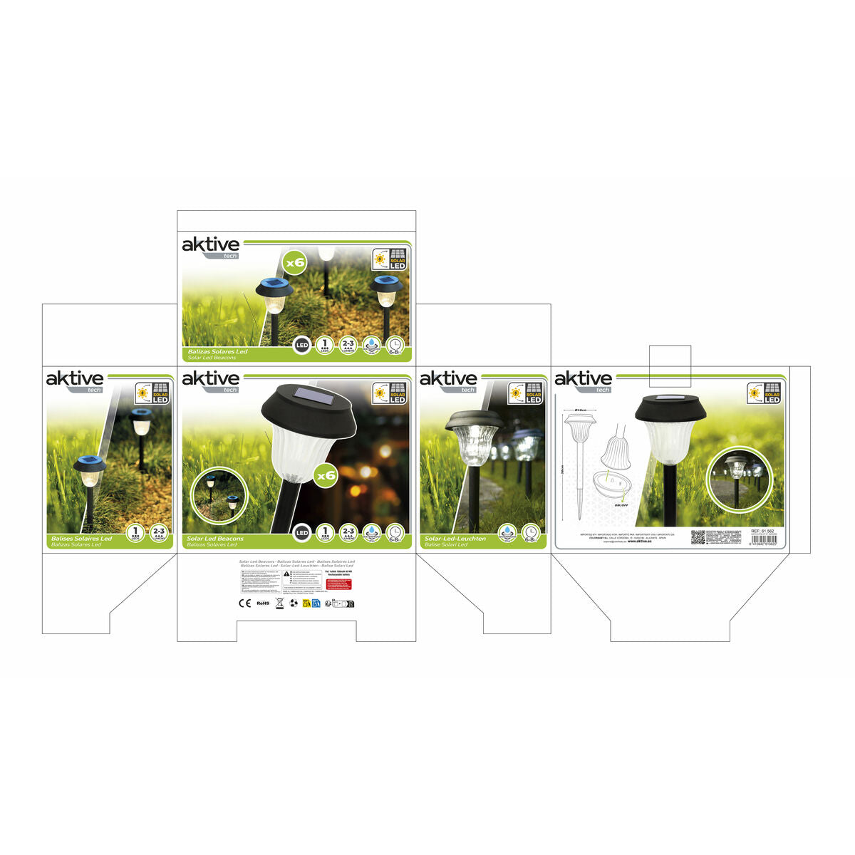 Set de bornes de jardin solaires Aktive 6 Pièces Acier inoxydable Plastique 10 x 38 x 10 cm (4 Unités)