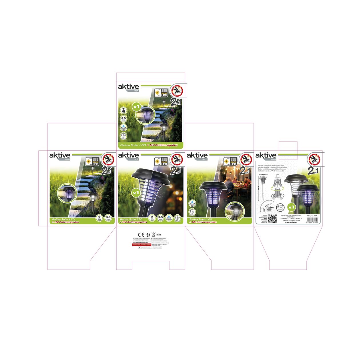 Borne de jardin solaire Aktive polypropylène 14 x 42 x 14 cm (4 Unités)