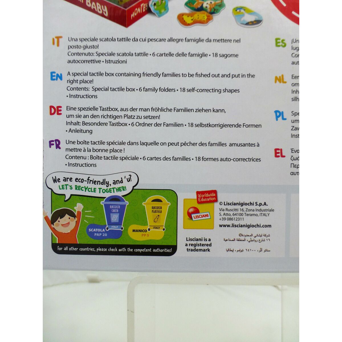 Puzzle Enfant Lisciani Giochi 16 x 0,5 x 15 cm Tactile 18 Pièces (6 Unités)