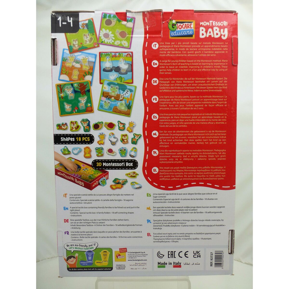 Puzzle Enfant Lisciani Giochi 16 x 0,5 x 15 cm Tactile 18 Pièces (6 Unités)