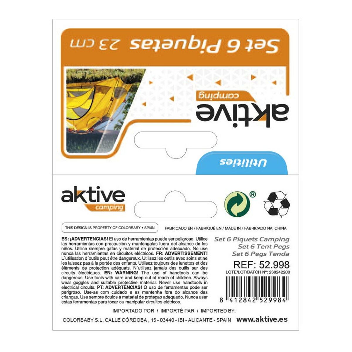 Sardines de camping Aktive 6 Pièces (24 Unités)