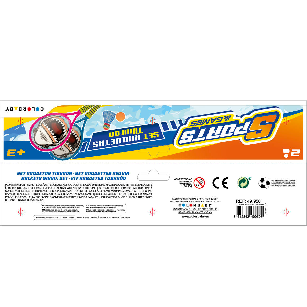 Ensemble de Raquettes Colorbaby 22 x 48 x 1,8 cm (6 Unités)