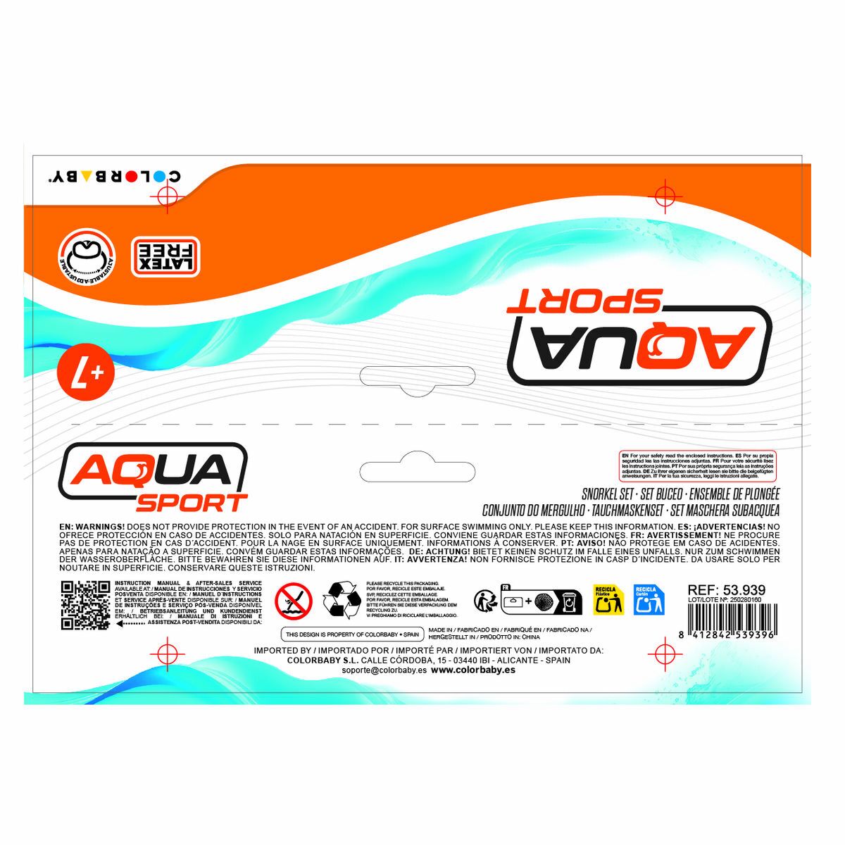 Lunettes de Plongée avec Tube et Palmes Colorbaby (6 Unités)