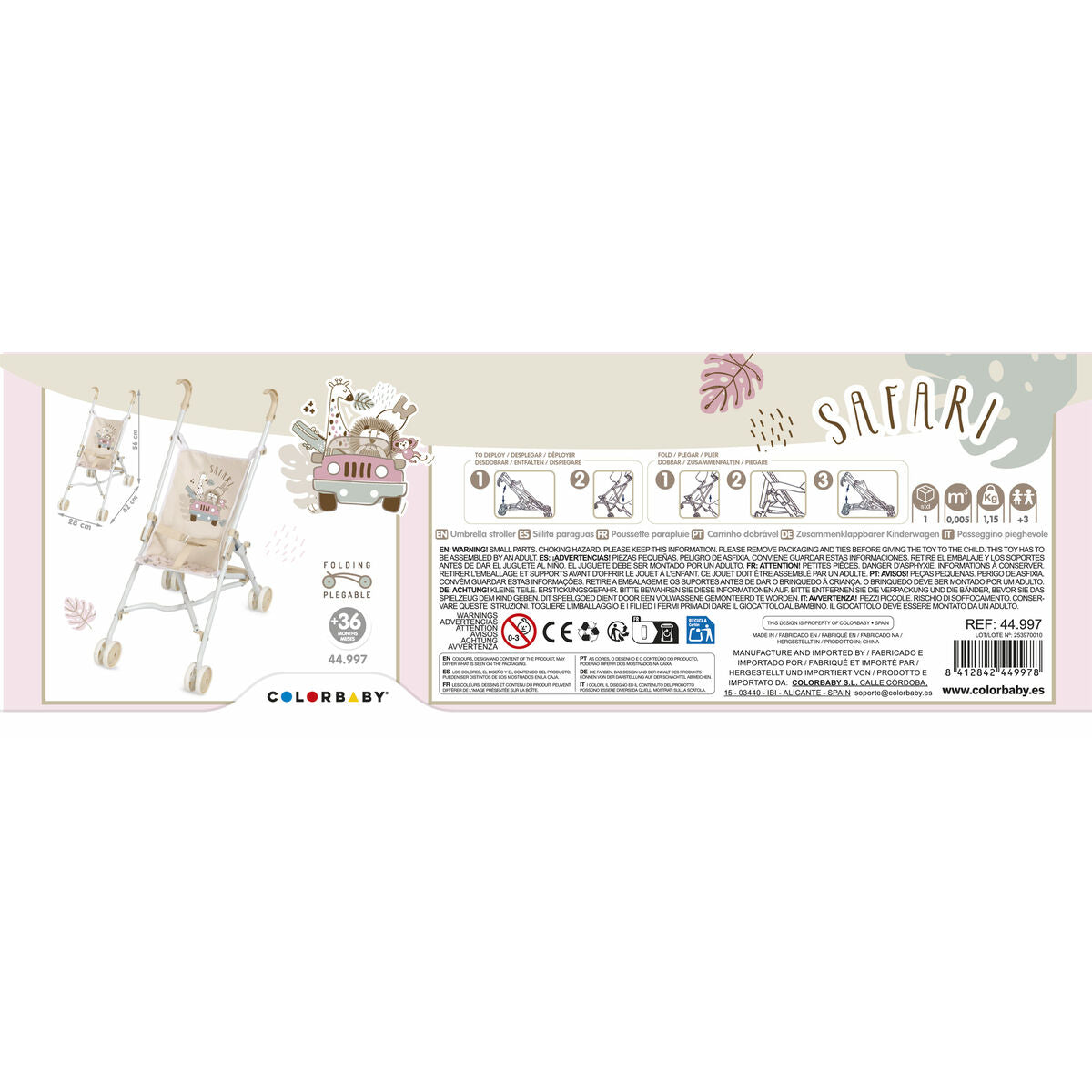 Chaise pour poupées Colorbaby Safari 27 x 56 x 53 cm Pliable 12 Unités