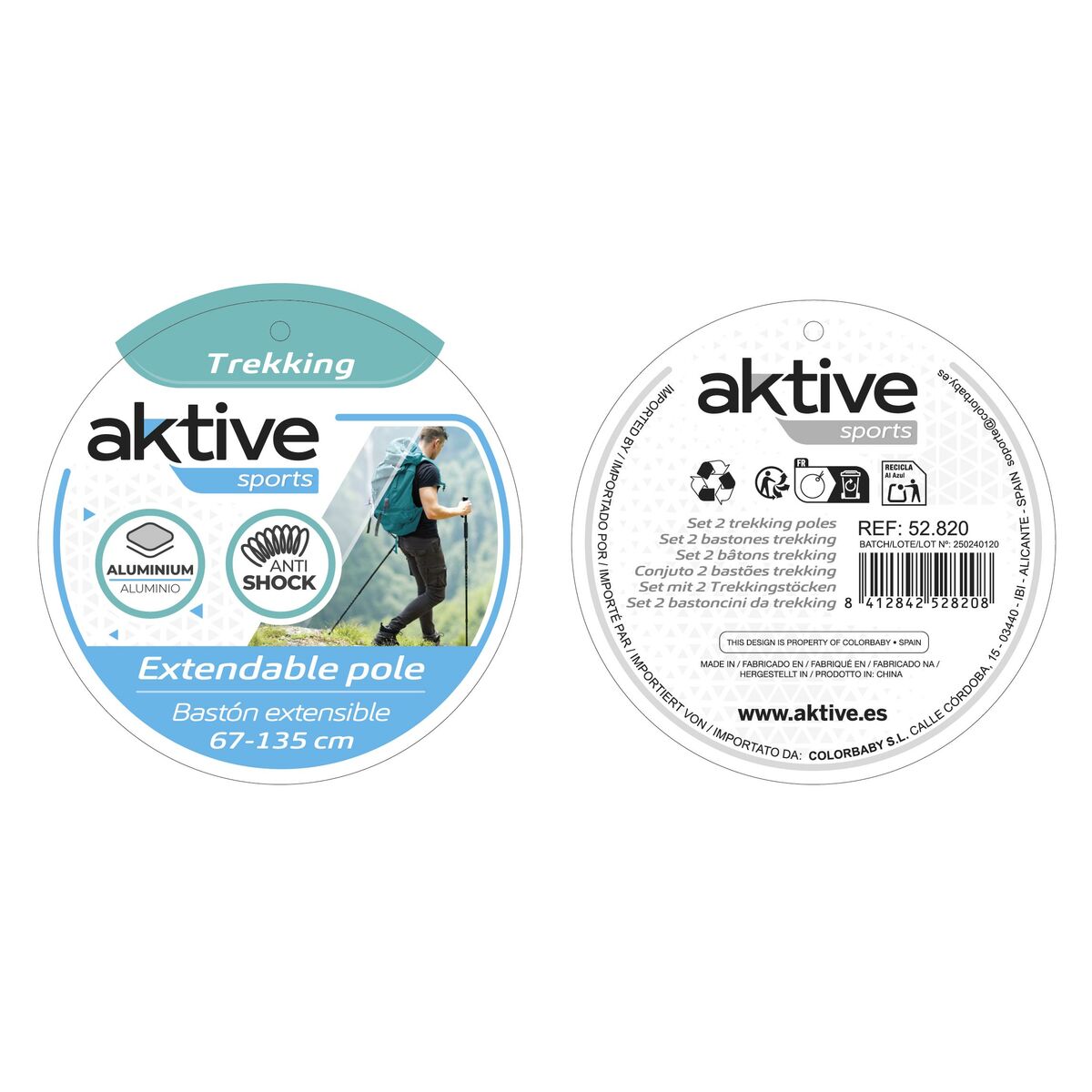 Jeu de 2 bâtons de trekking Aktive 5 x 135 x 5 cm (6 Unités)